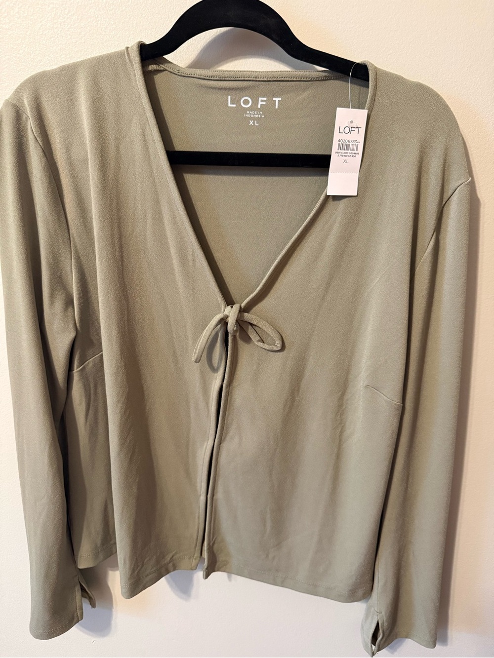 LOFT Olive Green Tie-Front Long Sleeve Blouse